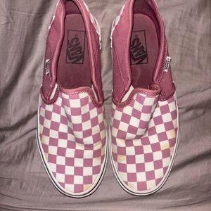 Vans Pink and White Checkered Slip-Ons